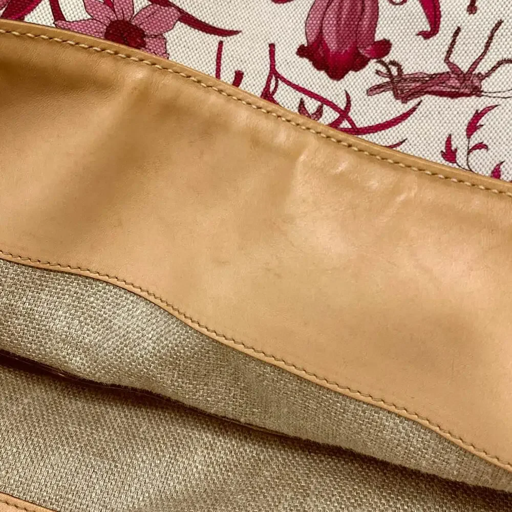 Gucci Flora/Bamboo Handbag 169961 Bordeaux Cream Beige Canvas Leather